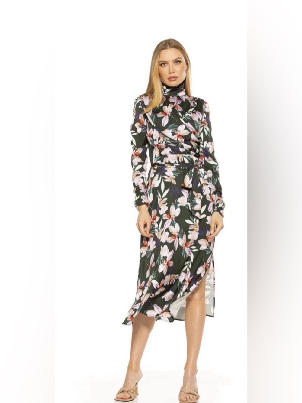 Alexia Admor Mockneck
Draped Midi Dress Floral Emerald Size 8